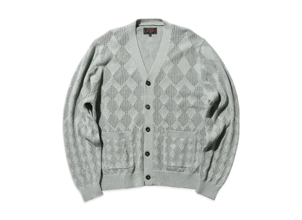 BEAMS Cardigan Diamond Mesh "Sax"