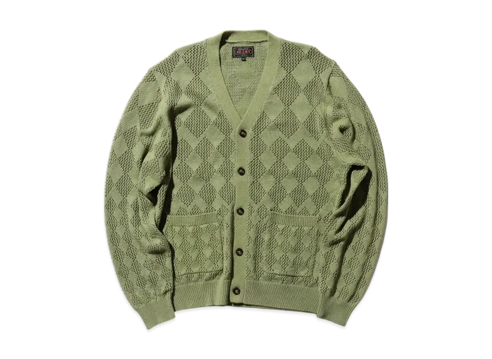 BEAMS Cardigan Diamond Mesh "Green"