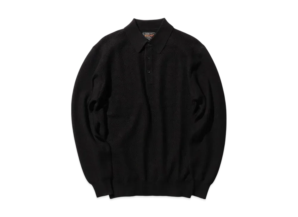 BEAMS Knit Polo Diamond Pattern "Black"
