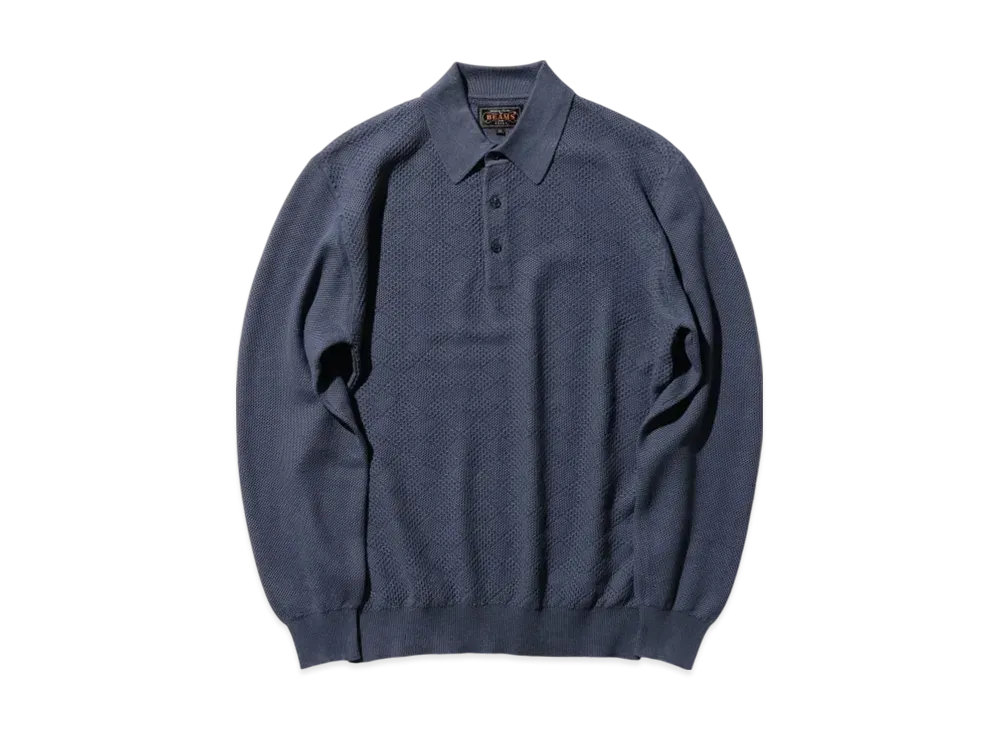 BEAMS Knit Polo Diamond Pattern "Blue"