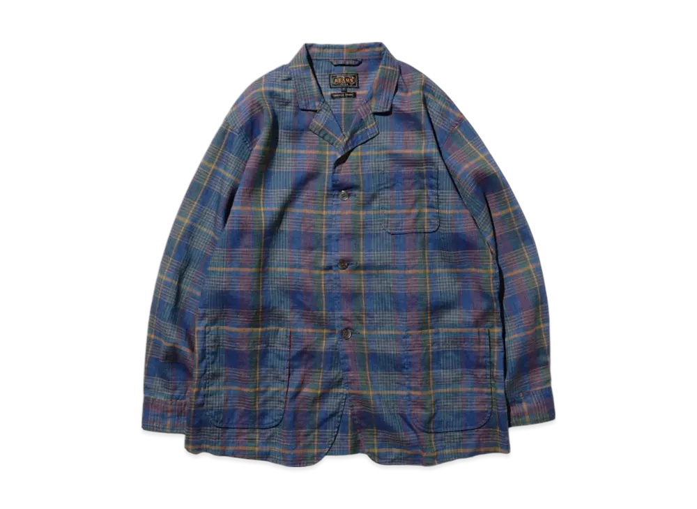 BEAMS 4B Cuffs Jacket Mesh Plaid "Blue"