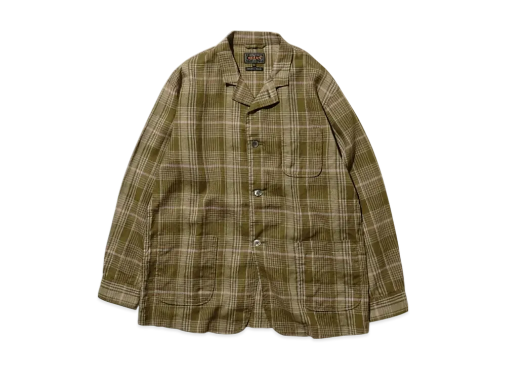 BEAMS 4B Cuffs Jacket Mesh Plaid "Olive"