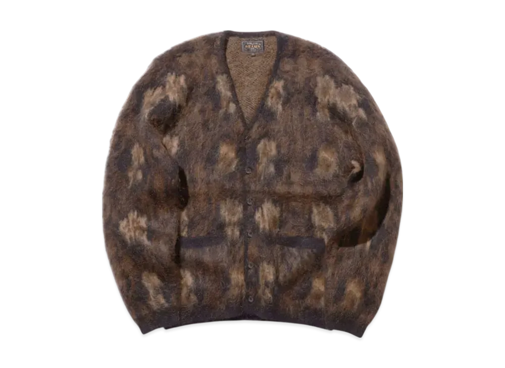 BEAMS Cardigan Double Jacquard Botanical Pattern "Black"