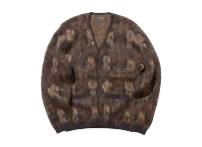 BEAMS Cardigan Double Jacquard Botanical Pattern "Black"