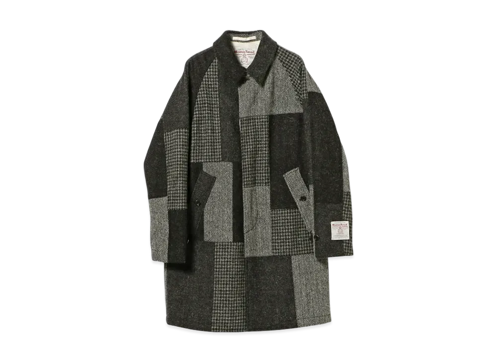 BEAMS Bal Collar Coat Harris Tweed Patchwork "Gray"