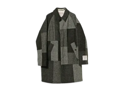 BEAMS Bal Collar Coat Harris Tweed Patchwork "Gray"