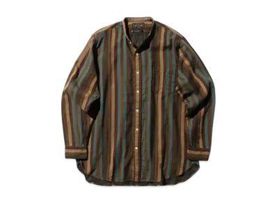 BEAMS Band Collar Classic fit Multi Stripe Double Gauze "Brown"