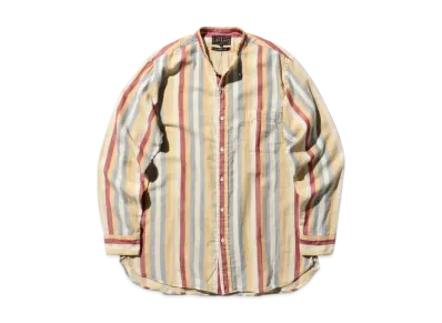 BEAMS Band Collar Classic fit Multi Stripe Double Gauze "Beige"