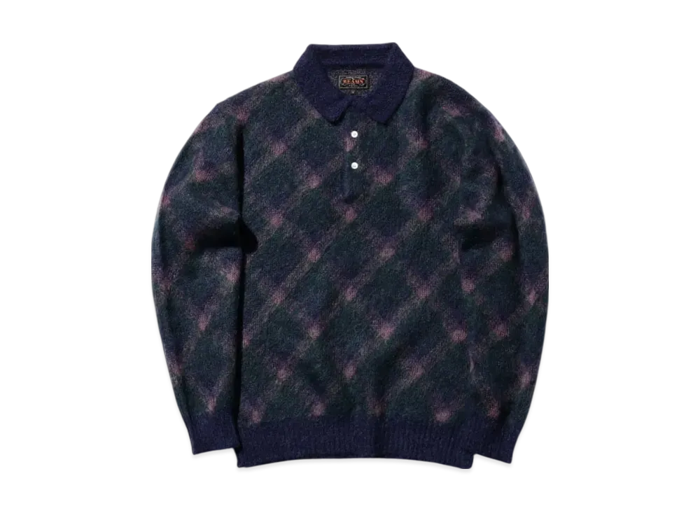 BEAMS Knit Polo Shaggy "Navy"