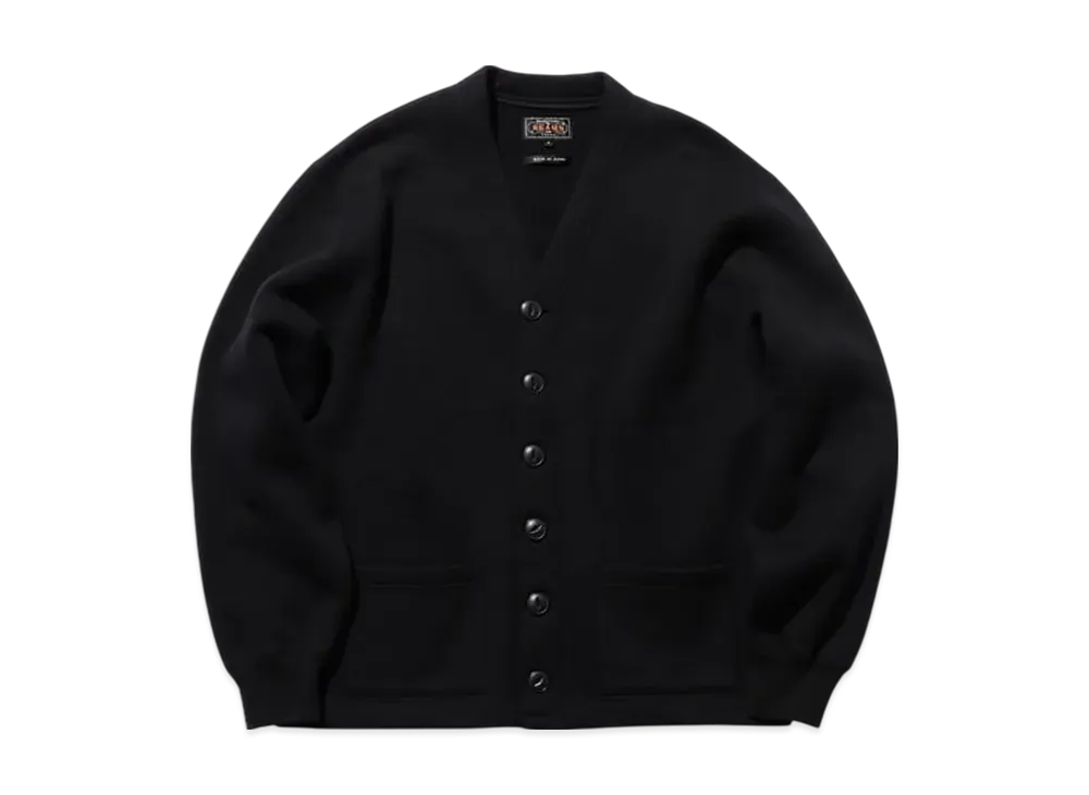 BEAMS Sweat V Cardigan Raised Back "Black"