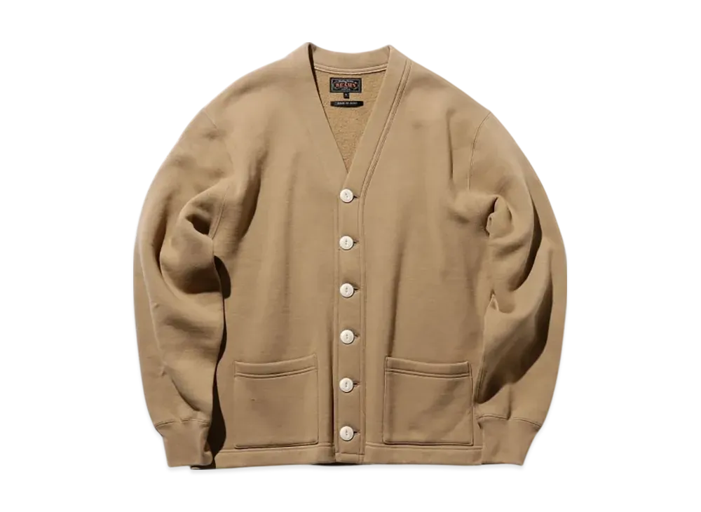 BEAMS Sweat V Cardigan Raised Back "Khaki"