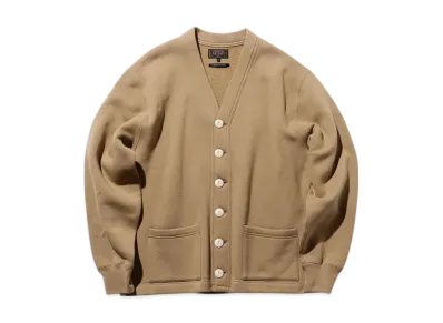 BEAMS Sweat V Cardigan Raised Back "Khaki"