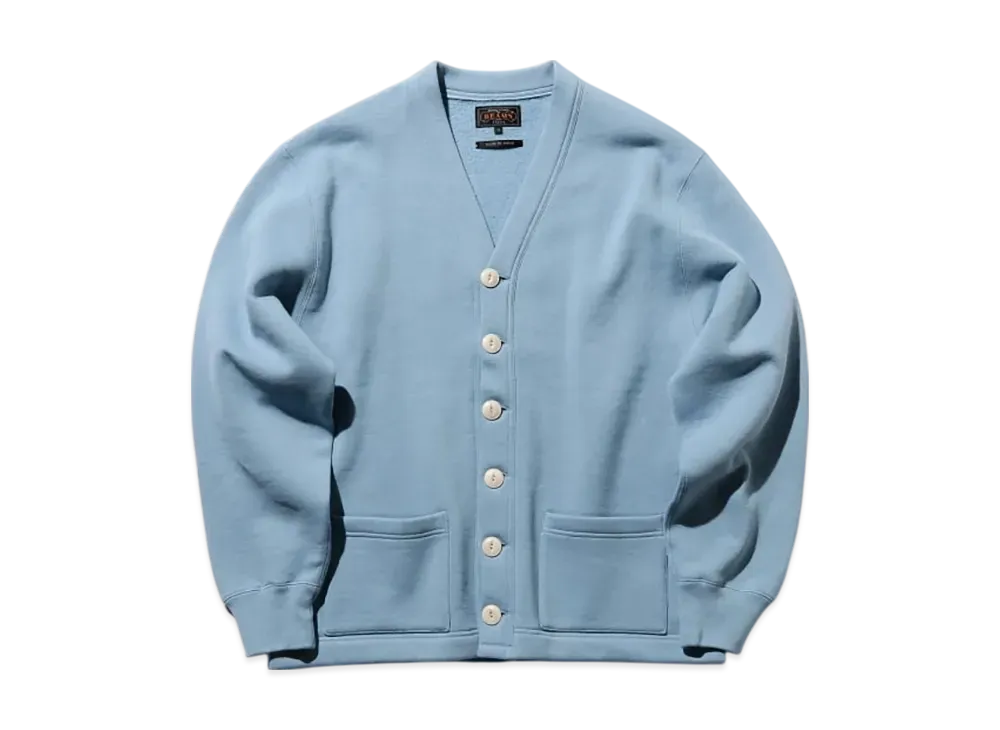 BEAMS Sweat V Cardigan Raised Back "Sax"