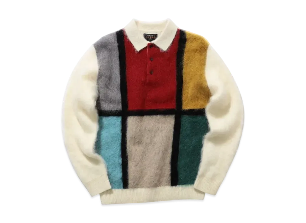 BEAMS Knit Polo Shaggy "White"