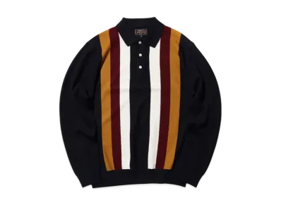 BEAMS Knit Polo Stripe "Navy"