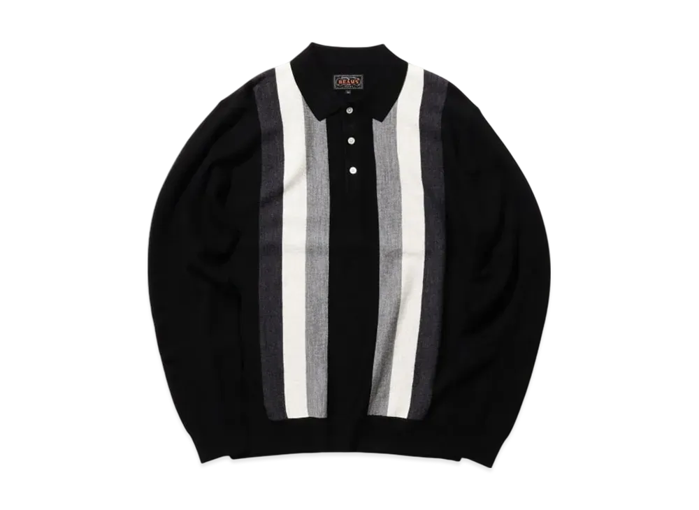 BEAMS Knit Polo Stripe "Black"