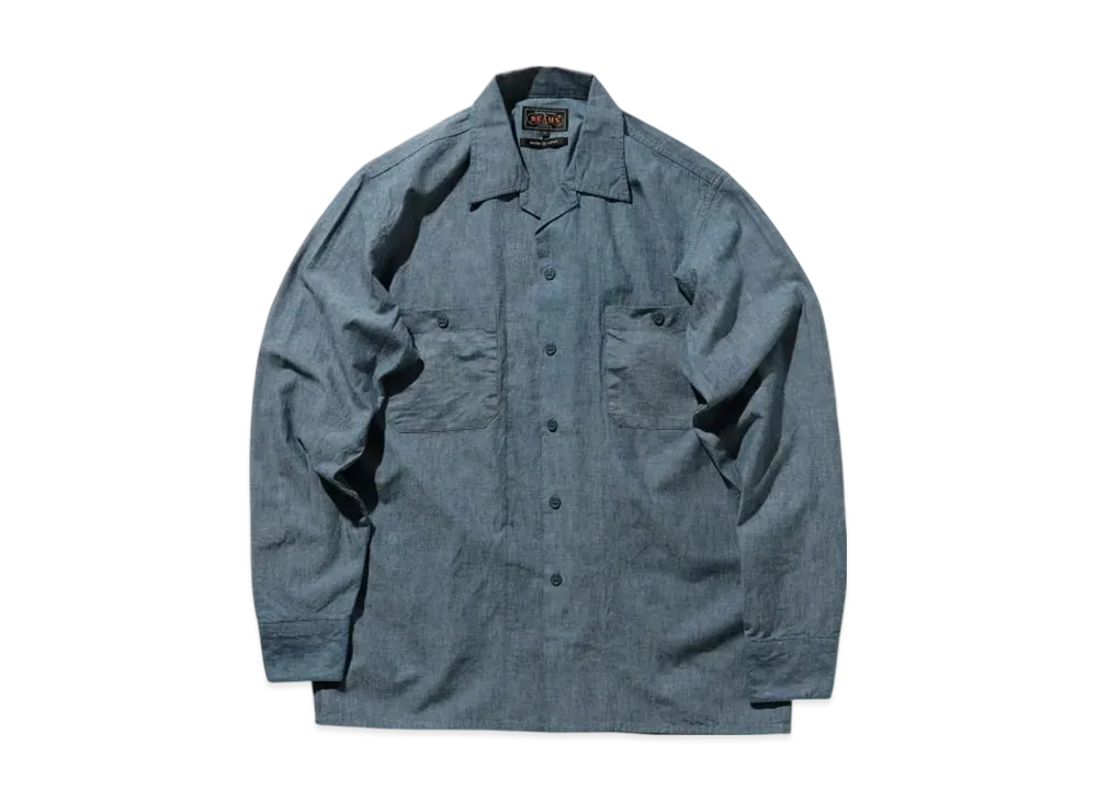 BEAMS MIL Open Collar Chambray "Blue"