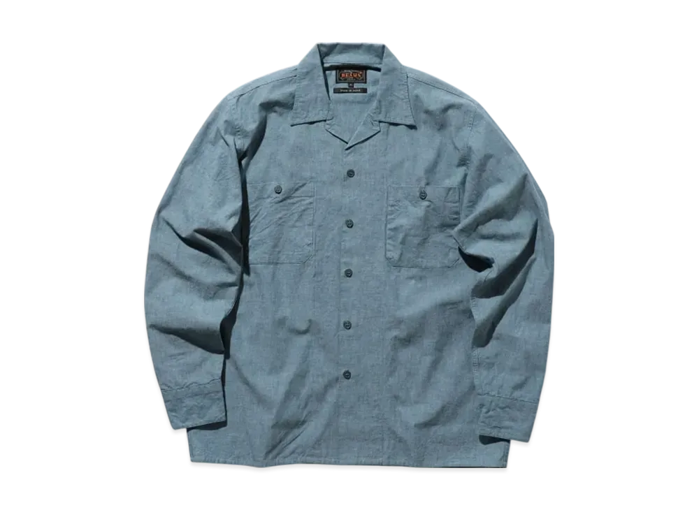 BEAMS MIL Open Collar Chambray "Sax"
