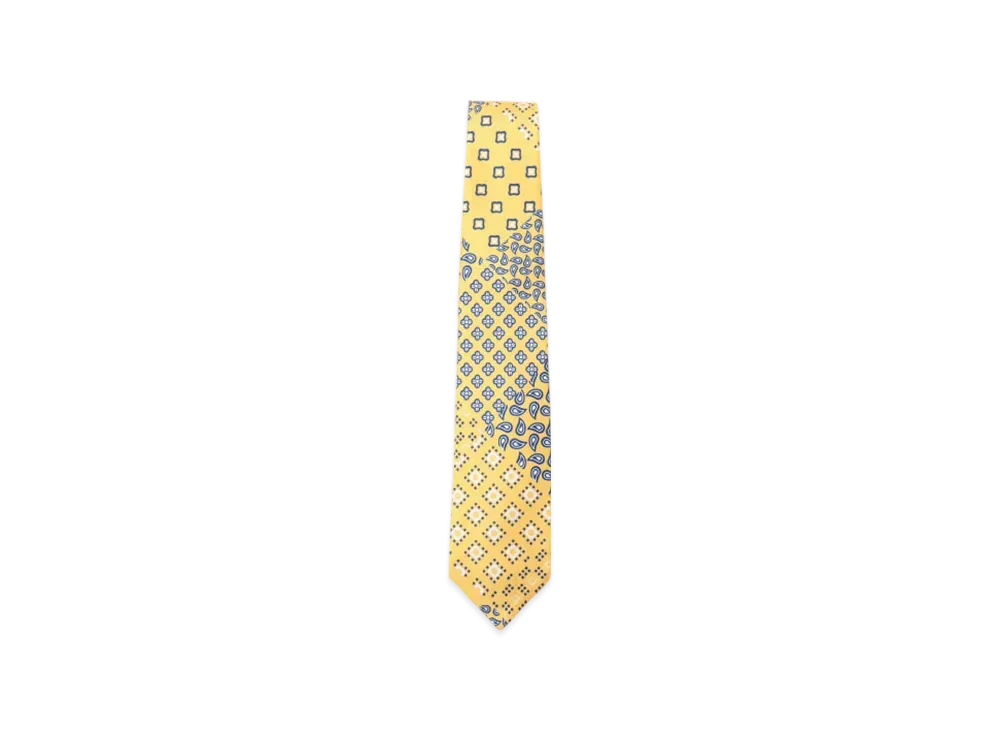 BEAMS Silk Tie Paisley Geometric Print "Yellow"
