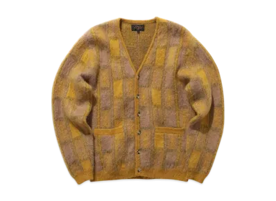 BEAMS Cardigan Double Jacquard Check Pattern "Yellow"