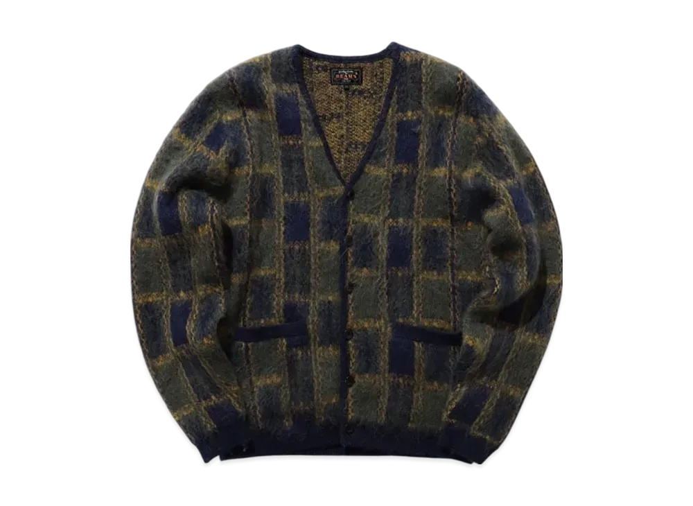 BEAMS Cardigan Double Jacquard Check Pattern "Navy"