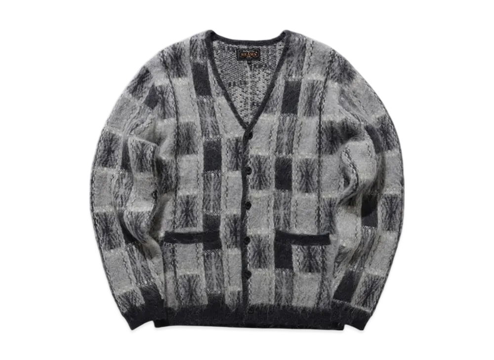 BEAMS Cardigan Double Jacquard Check Pattern "ChacoalGray"