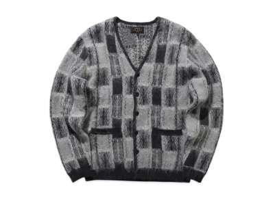 BEAMS Cardigan Double Jacquard Check Pattern "ChacoalGray"
