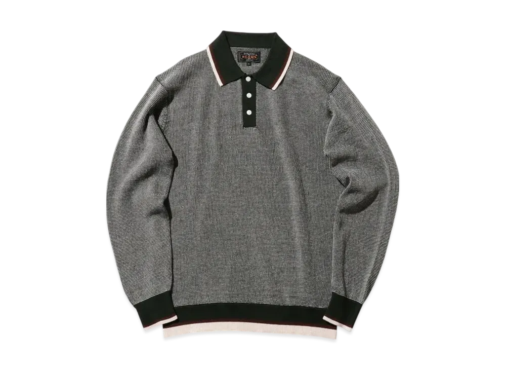 BEAMS Knit Polo Collar Line "Green"