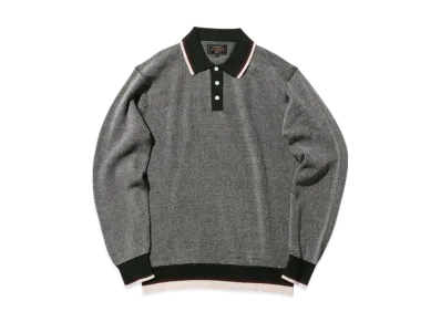 BEAMS Knit Polo Collar Line "Green"