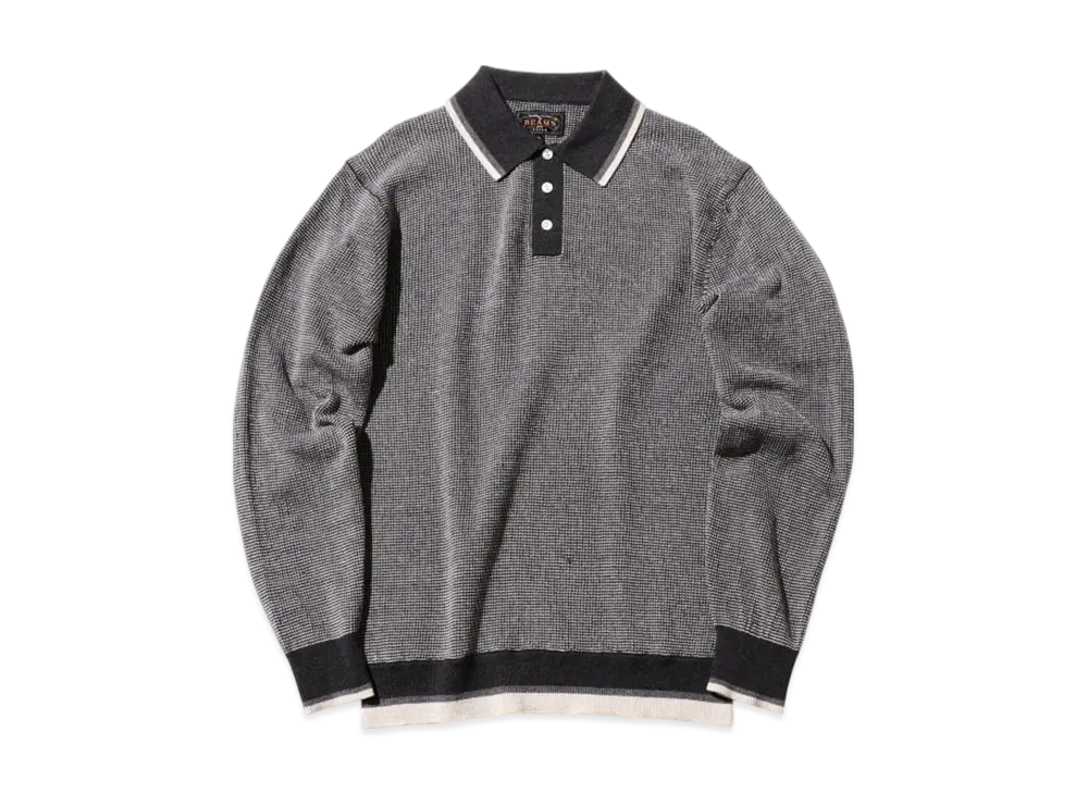 BEAMS Knit Polo Collar Line "ChacoalGray"