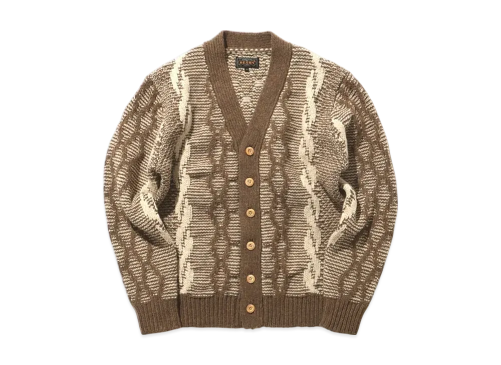 BEAMS Cardigan Heavy Cable Pattern "Brown"