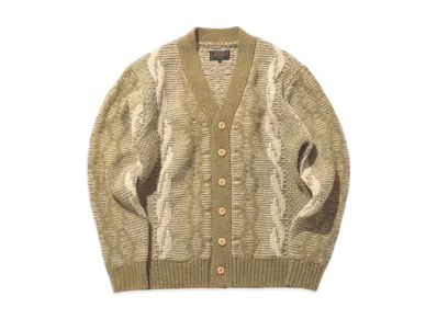 BEAMS Cardigan Heavy Cable Pattern "Olive"