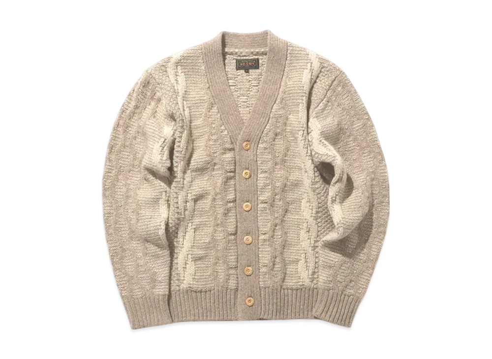 BEAMS Cardigan Heavy Cable Pattern "Beige"