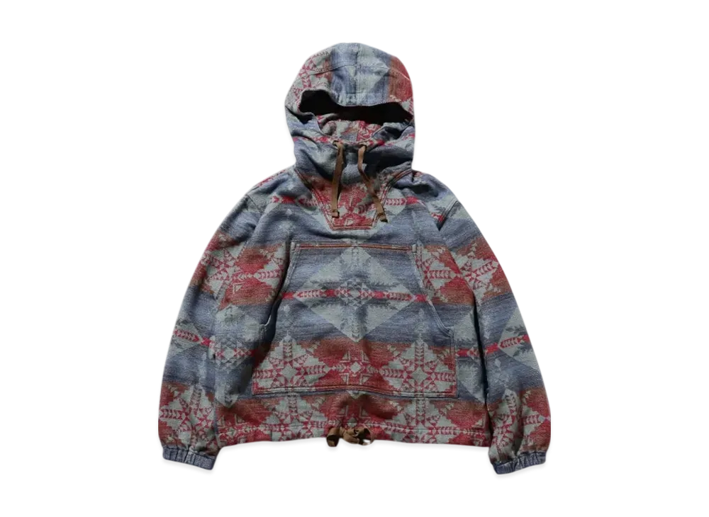 BEAMS MIL Smock Cotton Blanket Jacquard Shaggy "Blue"