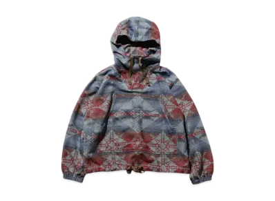 BEAMS MIL Smock Cotton Blanket Jacquard Shaggy "Blue"