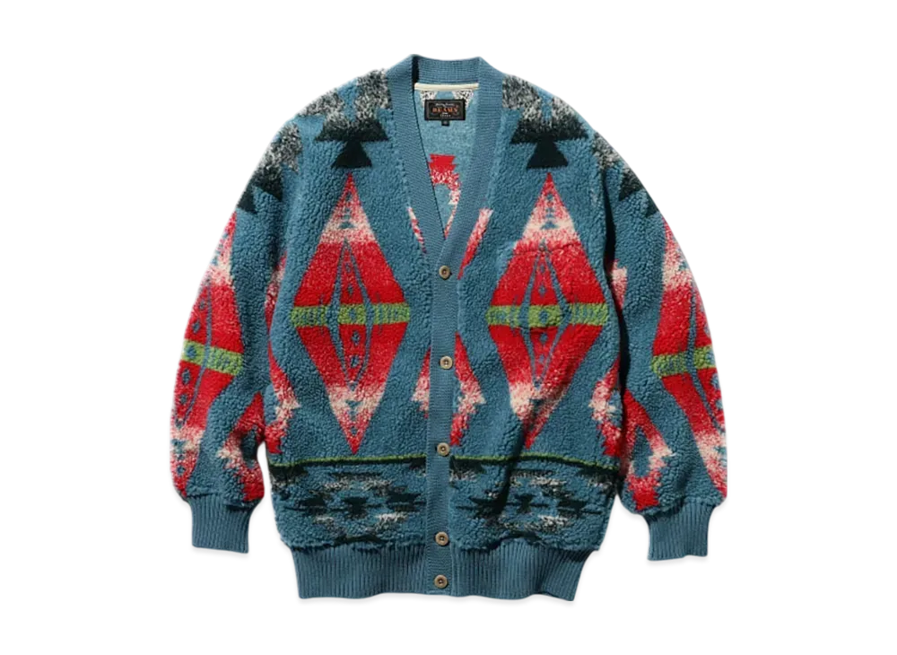 BEAMS Cardigan Boa Jacquard "Turquoise"