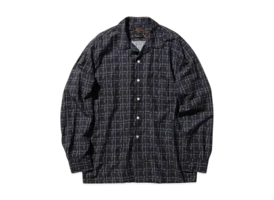 BEAMS Open Collar Cotton Rayon Print "Navy"