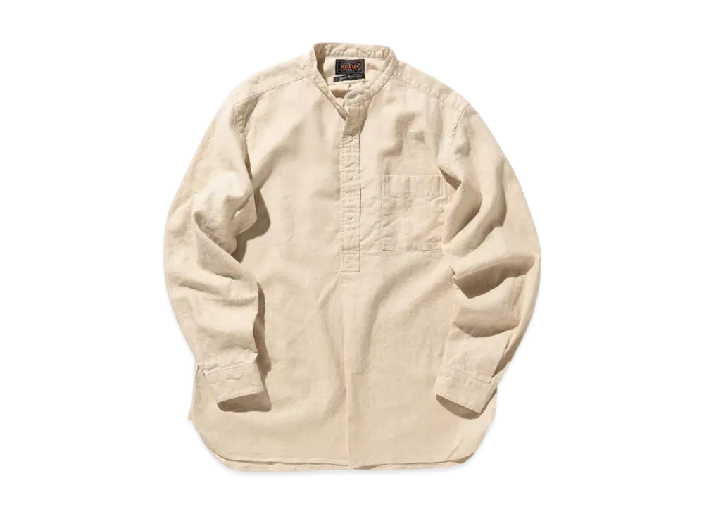 BEAMS Band Collar Pullover Cotton Linen Herringbone "Natural"