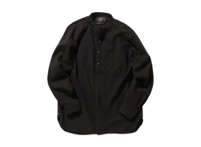 BEAMS Band Collar Pullover Cotton Linen Herringbone "Black"