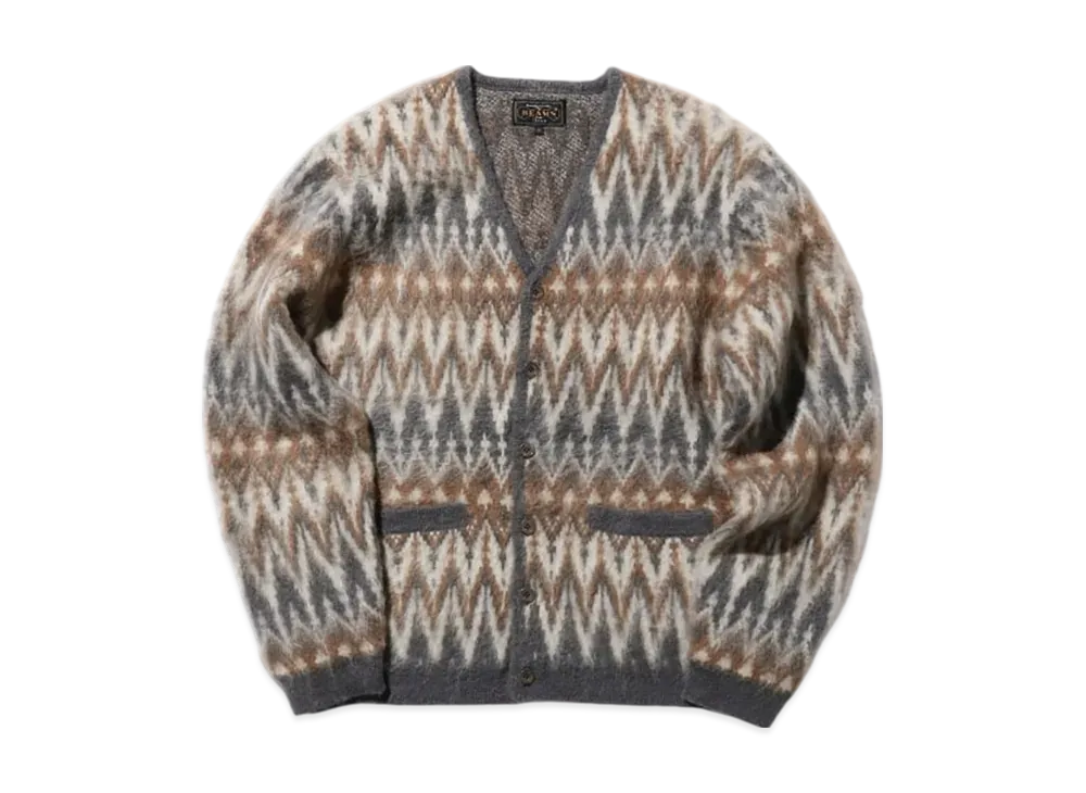 BEAMS Cardigan Double Jacquard Chevron Pattern "Gray"