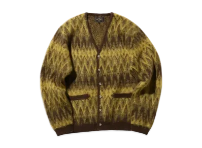BEAMS Cardigan Double Jacquard Chevron Pattern "Brown"