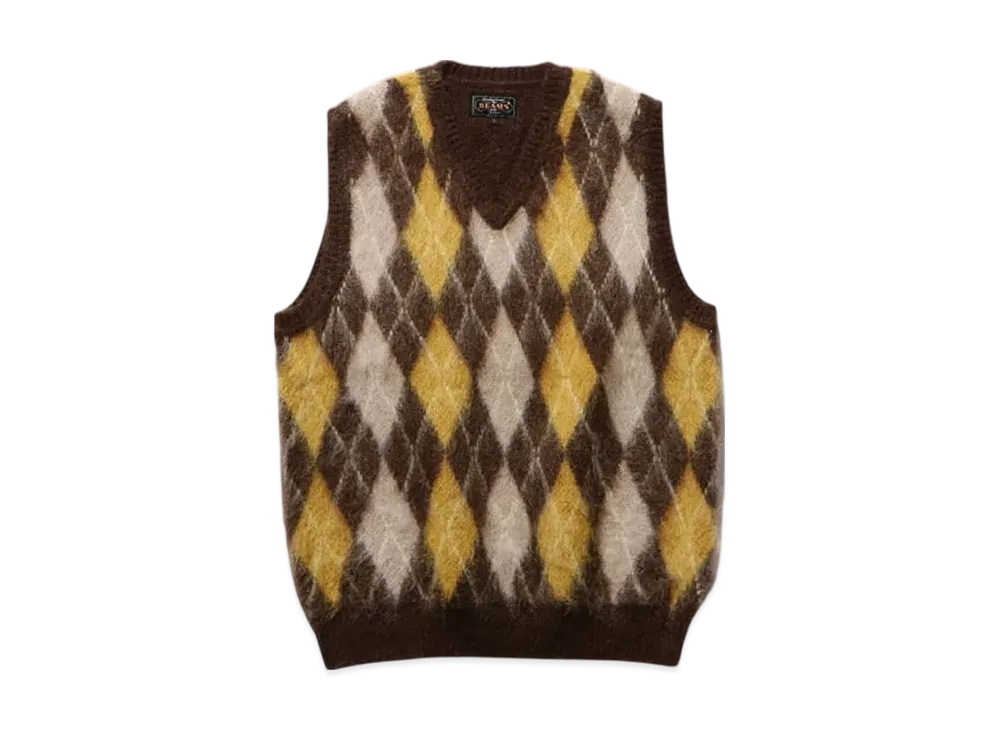 BEAMS Argyle Vest Mohair "Brown"