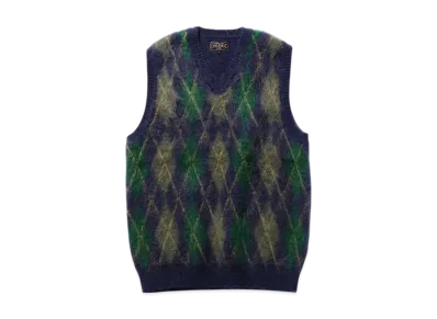 BEAMS Argyle Vest Mohair "Navy"