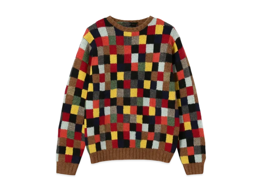 BEAMS Crew Hand Knit Patchwork "Block"