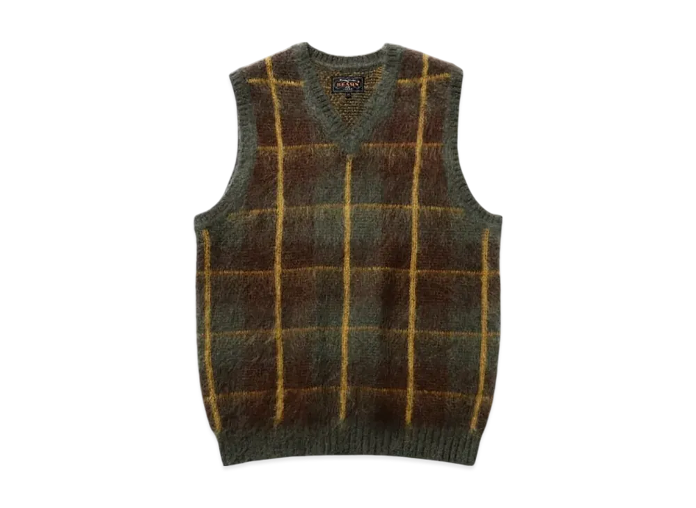 BEAMS Check Vest Mohair "Green"