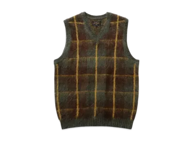 BEAMS Check Vest Mohair "Green"