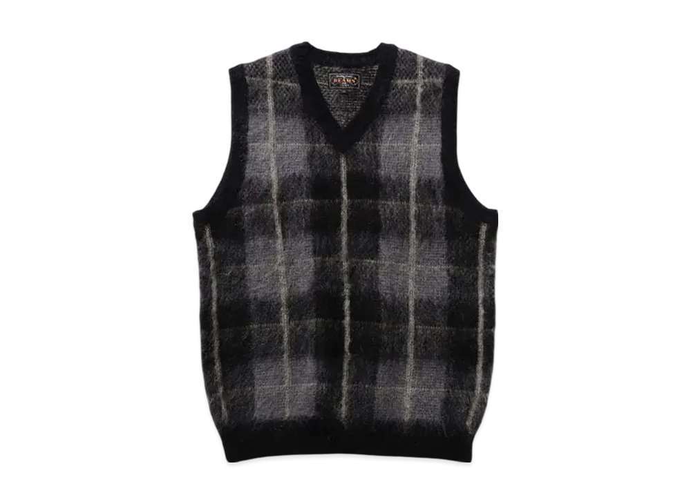 BEAMS Check Vest Mohair "Black"