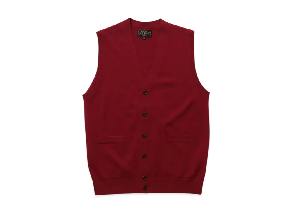 BEAMS Button Knit Vest Solid "Red"