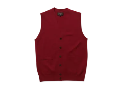 BEAMS Button Knit Vest Solid "Red"