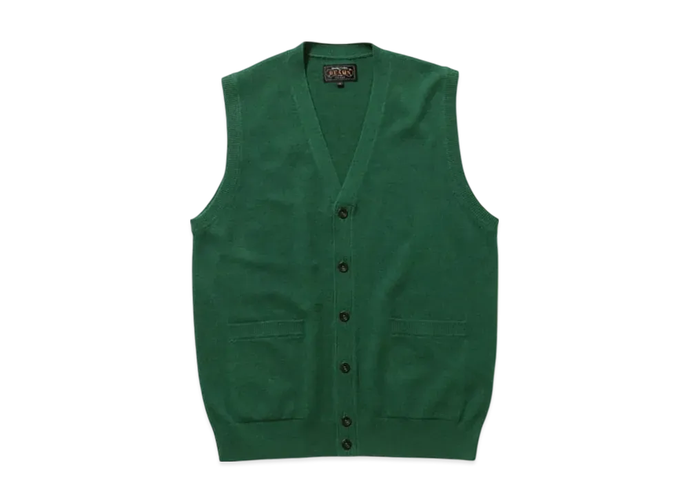 BEAMS Button Knit Vest Solid "Green"